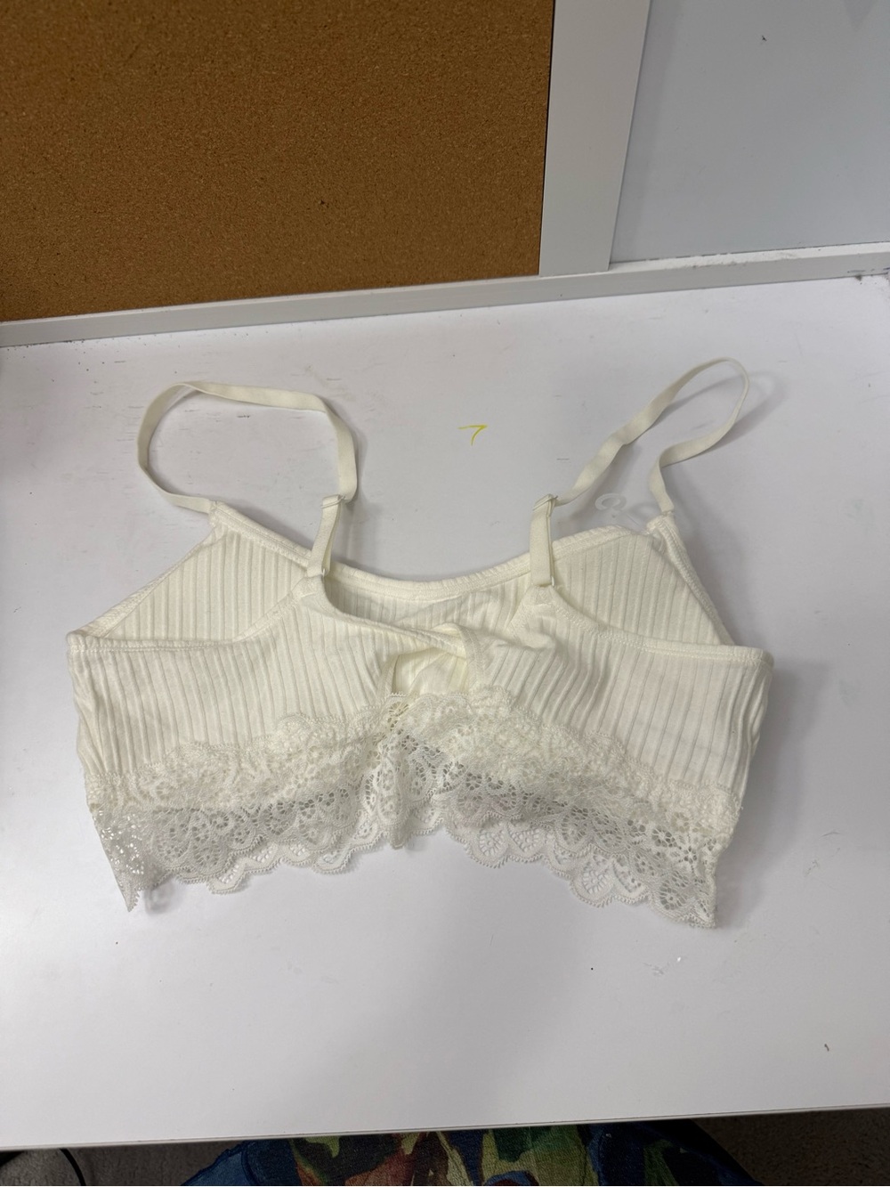 Ribbed Lace Trim Bralette in Ivory - Picture 4 of 7